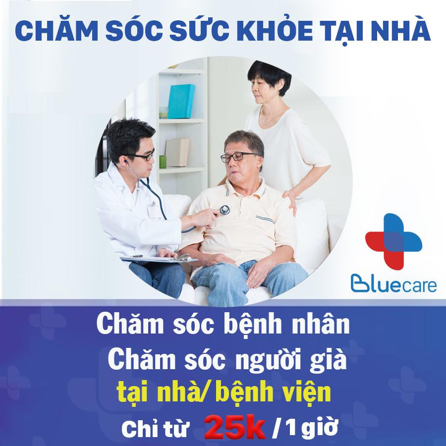 alt text: Hình ảnh quảng cáo ứng dụng Bluecare hỗ trợ chăm sóc bệnh nhân